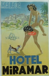 1940's-50's Hotel Miramar Malaga, Spain Baggage Label Original E17