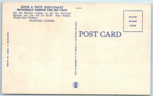MIAMI, Florida  FL  Roadside EDITH & FRITZ RESTAURANT c1940s-50s Linen Postcard