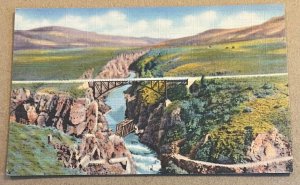 UNUSED .01 LINEN POSTCARD - SAPINERO BRIDGE, GUNNISON RIVER, HWY U.S.50, COLO.