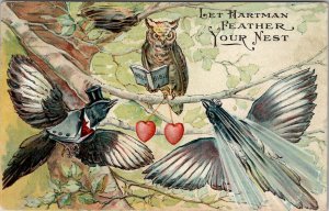 Let Hartman Feather TmYour Nest Owl Marries Dressed Birds Adv Postcard Y11