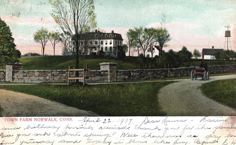 Vintage Postcard 1910 Town Farm Historical Landmark Building Norwalk Connecticut