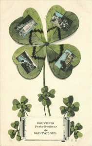 Paris Porte-Bonheur de Saint Cloud 4 leaf Clover Postcard Malcuit 21-11983