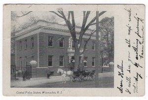 Woonsocket, Rhode Island,  Vintage Postcard View of Central Police Station, 1907 