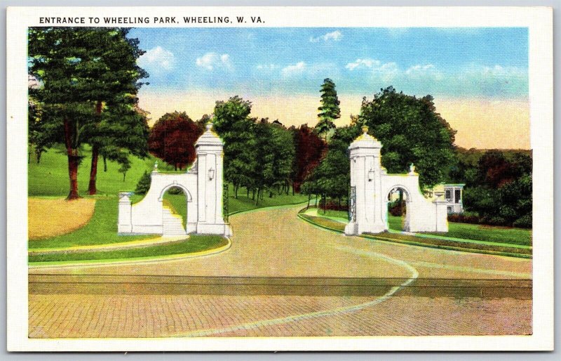 Vtg West Virginia WV Entrance To Wheeling Park 1930s View Linen Card Postcard