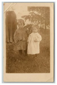 Vintage 1910's RPPC Postcard Portrait Cute Children on the Farm