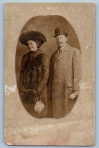 c1910's Old Couple Fashion Studio Lincoln Nebraska NE RPPC Photo Posted Postcard