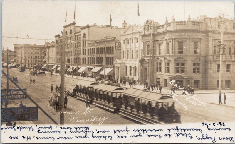 Main Street Winnipeg MB Manitoba c1905 Barrowclough RPPC Postcard E70