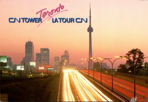 Canada Toronto CN Tower Seen From Gardiner Street At Night 1997