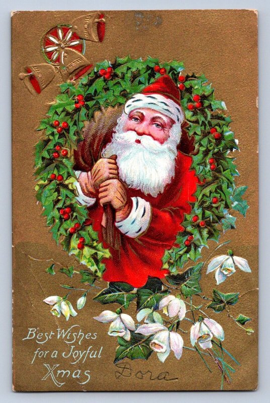 J99/ Santa Claus Christmas Postcard c1910 Wreath Toys 396