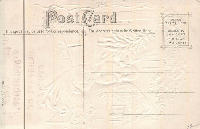 CHRISTMAS HOLIDAY ANGEL SILK NOVELTY EMBOSSED POSTCARD (c. 1910)