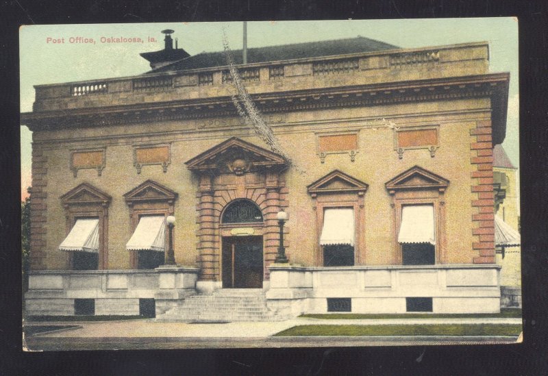OSKALOOSA IOWA IA. UNITED STATES POST OFFICE BUILDING VINTAGE POSTCARD 1910