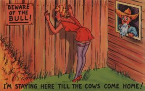 pinup postcard: I'm Staying Here  Till the Cows Come Home