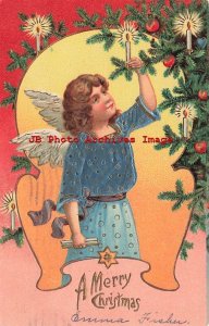 Christmas, Unknown No 397, Angel Holding Tree Wearing a Blue Highlighted Shirt