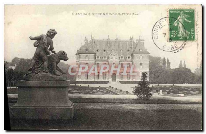 Old Postcard Chateau De Condé-sur-Iton Angel Dog