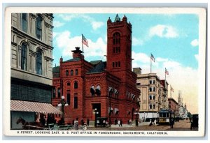 c1920's K Street US Post Office In Foreground Building Sacramento CA Postcard 