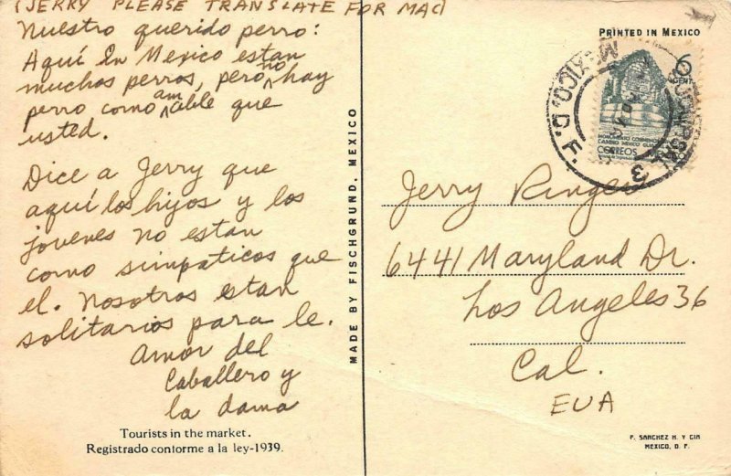 Tourists in the market Mexican Vendors Comic Art Mexico 1939 Vintage Postcard