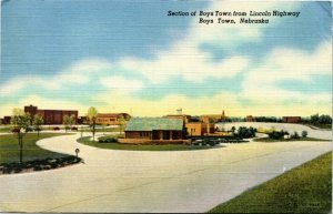 Postcard NE Boys Town Section of Boys Town from Lincoln Highway LINEN 1951 H6