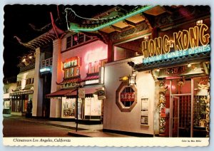 1960 Los Angeles California CA Postcard Night View Chinatown Restaurant Building