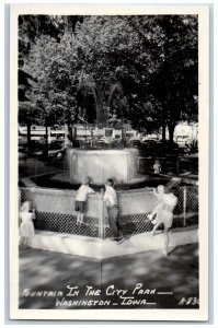 Washington Iowa IA Postcard RPPC Photo Fountain In The City Park Childrens 1954