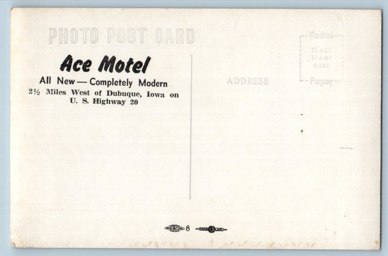 c1950's Front View Of Ace Motel Dubuque Iowa IA RPPC Photo Vintage Postcard