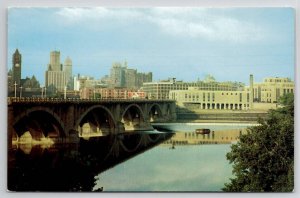 Minneapolis MN Loop Skyline Overlooking Third Ave Bridge Minnesota Postcard A36