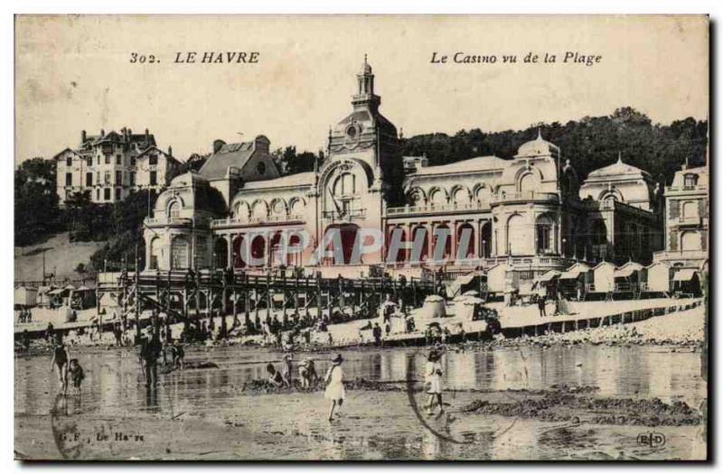 Le Havre Old Postcard The casino seen from the beach