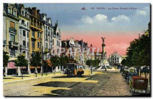 Old Postcard Reims Place Drouet d & # 39Erlon Tramway
