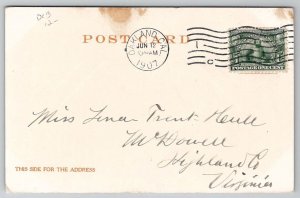 Mississippi State Girl Seal And Flower Magnolia 1907 To McDowell VA Postcard X23