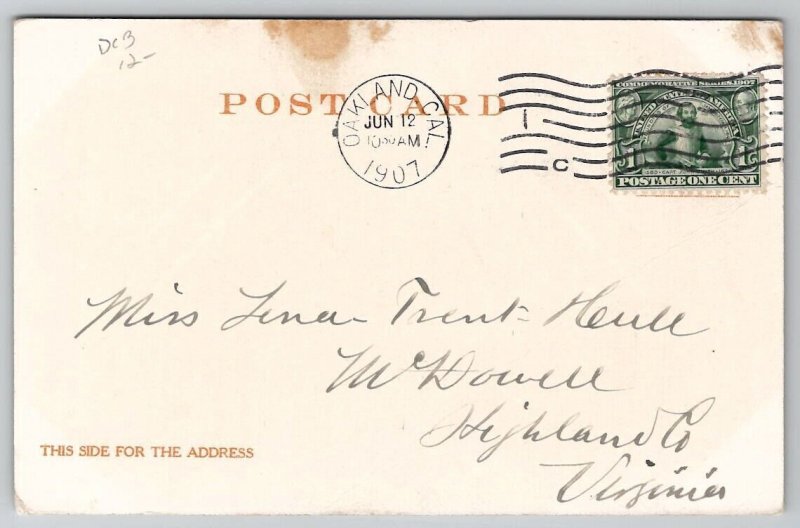 Mississippi State Girl Seal And Flower Magnolia 1907 To McDowell VA Postcard X23