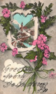 Vintage Postcard 1910s Greetings From City of Pennsylvania Stream Bridge Flowers