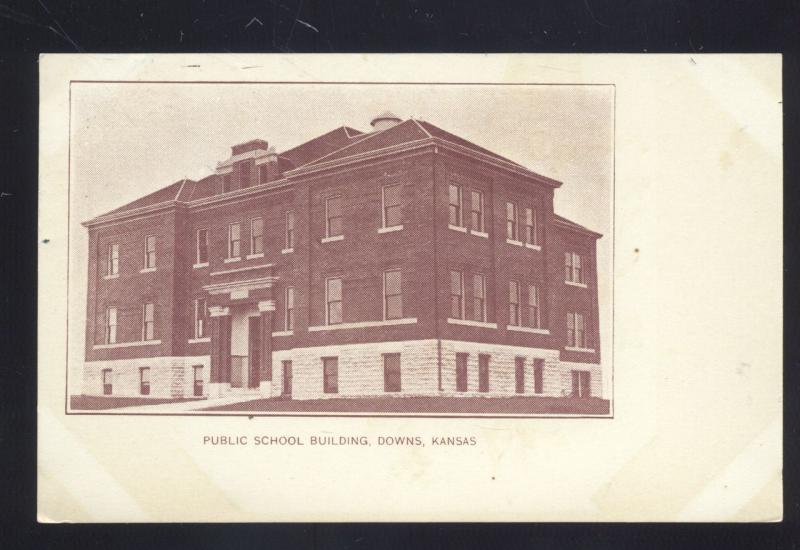 DOWNS KANSAS PUBLIC SCHOOL BUILDING ANTIQUE VINTAGE POSTCARD HOLTON KS.