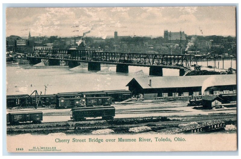 1908 Cherry Street Bridge Over Maumee River Toledo Ohio OH Antique Postcard