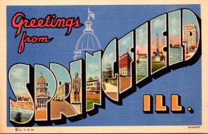 Illinois Greetings From Springfield Large Letter Linen Curteich