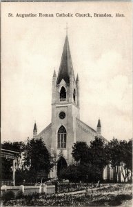 Postcard MB Brandon St. Augustine Roman Catholic Church & Garden ~1910 K59