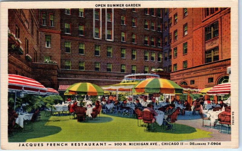 CHICAGO, IL Illinois JACQUES  FRENCH RESTAURANT  c1950s Linen  Ad Postcard 