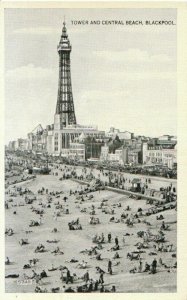 Lancashire Postcard - Tower and Central Beach - Blackpool - RP- Ref 13091A