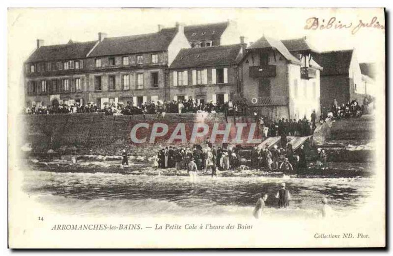 Old Postcard Arromanches Les Bains Little Cale At & # 39Heure Des Bains