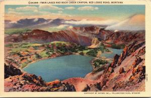 Twin Lakes and Rock Creek Canyon, Red Lodge Road MT Linen Vintage Postcard J14