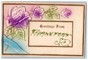 Frankfort South Dakota Postcard Greetings Flowers Embossed 1910 Vintage Antique