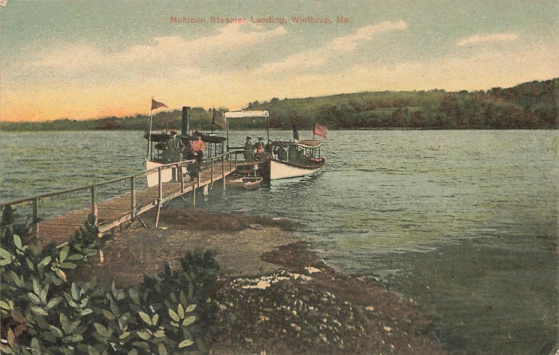 Winthrop ME Mohegan Steamer Landing Boats Dock Postcard