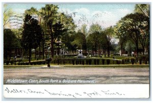 1907 South Park And Soldiers Monument Middletown Connecticut CT Posted Postcard