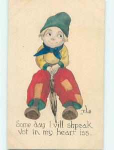 Divided-Back signed WALL - DUTCH BOY WITH AN UMBRELLA o8602