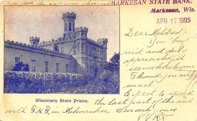 Waupun WI State Prison Markesan State Bank 1905 Postcard