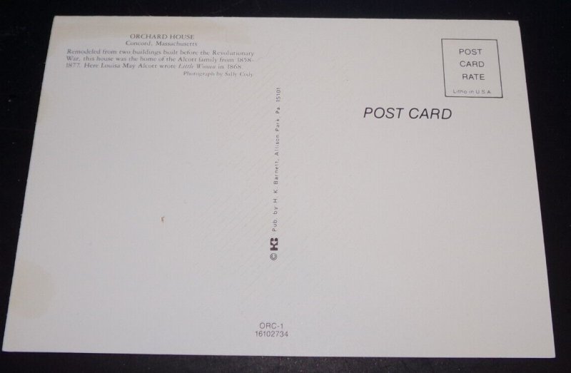 UNUSED POSTCARD - ORCHARD HOUSE, CONCORD, MASS.