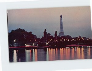 Postcard View of the Eiffel Tower at night, Paris, France