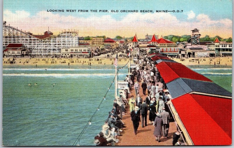 Old Orchard Beach Maine ME, Looking West From The Ocean Pier, Vintage Postcard