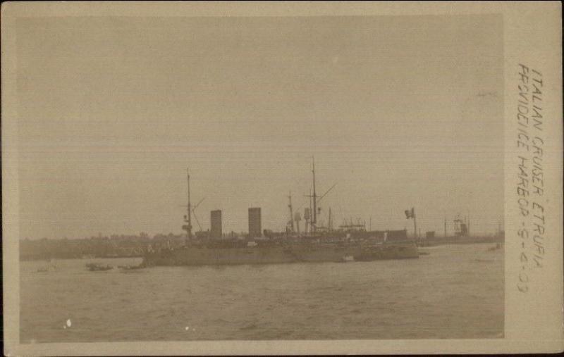 Italian Cruiser Naval Ship Etruria Providence RI Harbor 1909 Real Photo Postcard 