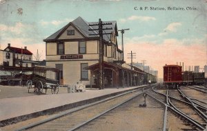 C. & P. STATION TRAIN DEPOT BELLAIRE OHIO POSTCARD 1911
