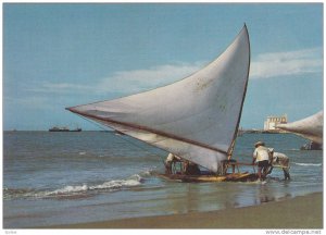 Sailboat on beach , Fortaleza , Brazil , 50-70s