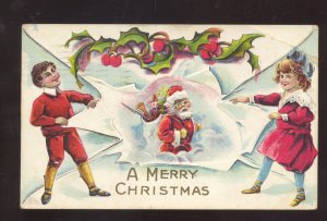 A MERRY CHRISTMAS EMBOSSED SANTA CLAUS VINTAGE POSTCARD BARNARDS NEW YORK
